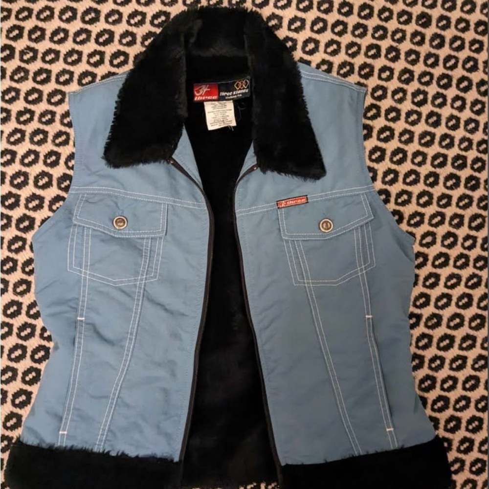 Fubu Women's Blue Denim Vest with Black Trim